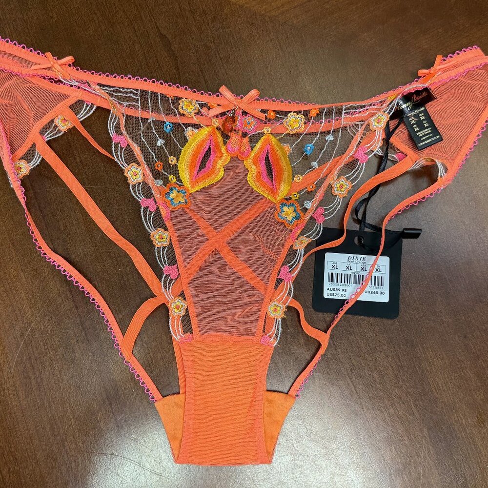 Honey Birdette Dixie Neon Orange Back Strap Brief XL NWT